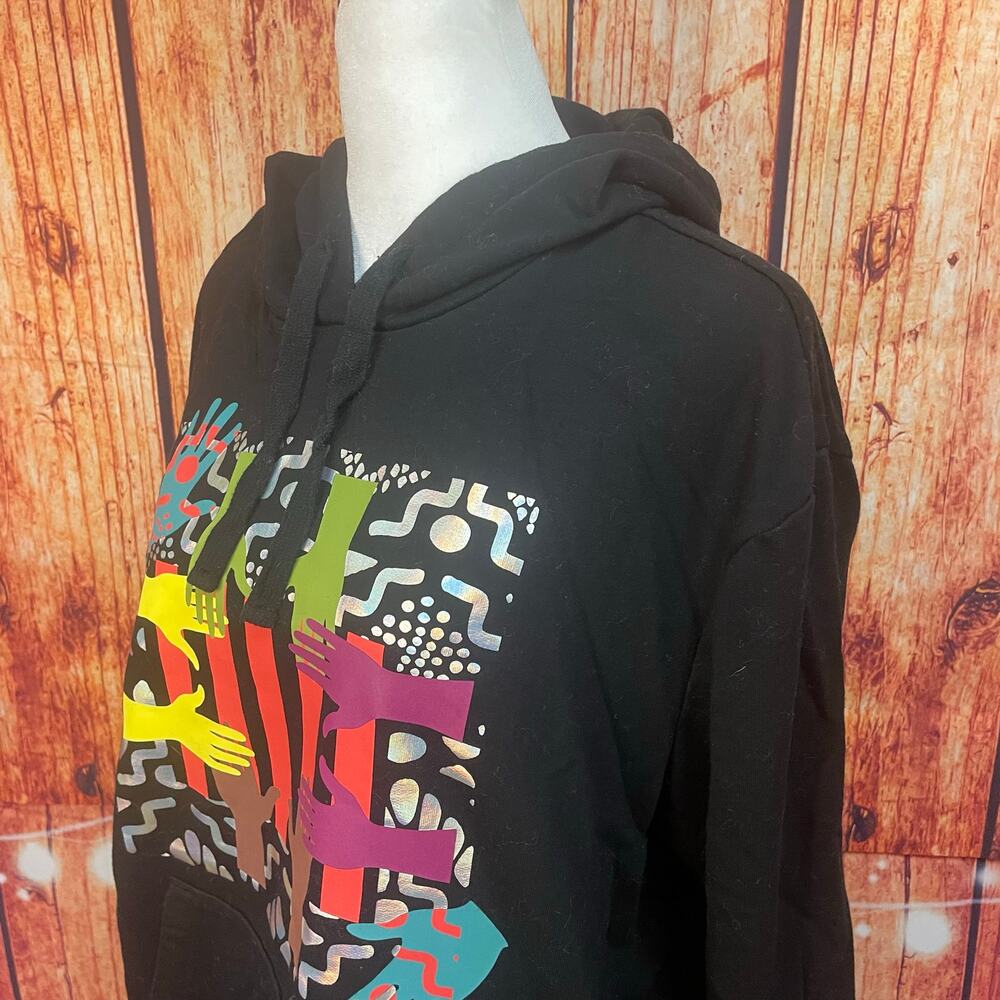Black History Month graphic print hoodie size large black kangaroo pocket EUC